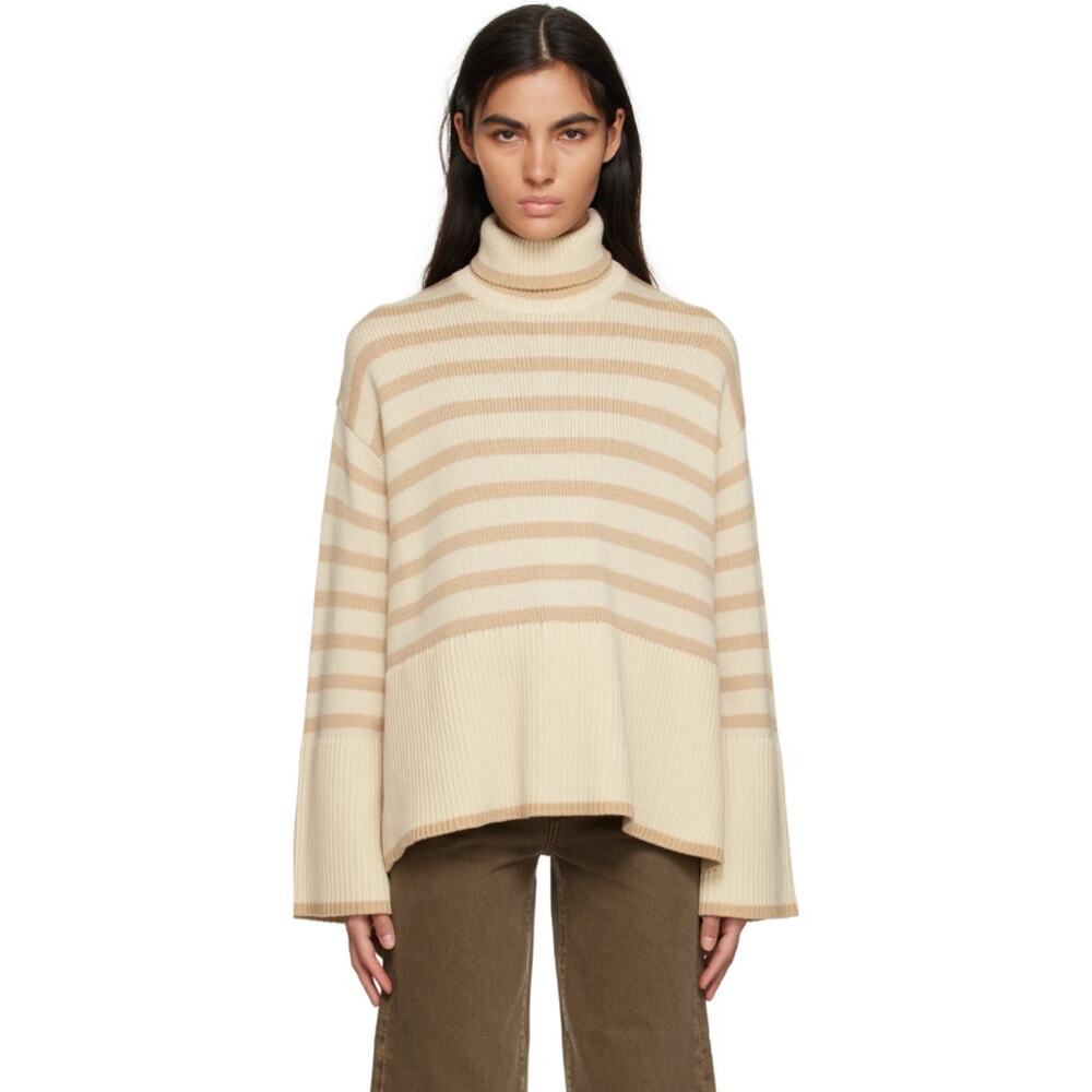 Totême Beige Striped Turtleneck